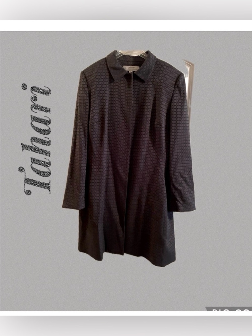 🩶 Tahari Blk w Gray Textured coat jacket SZ:14 Front Pockets Fully Lined LikeNew